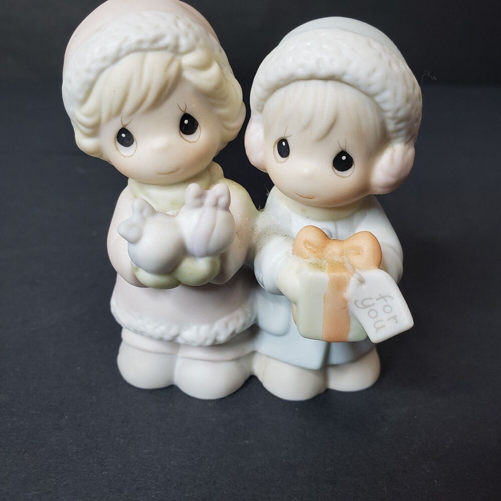 Vintage 90s Precious Moments Christmas Porcelain Figurine Tammy and Debbie